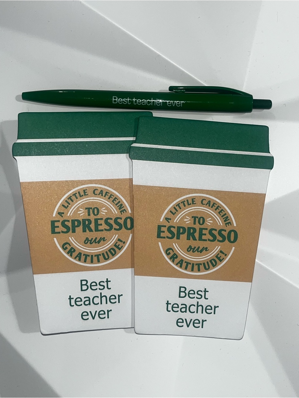PICK (1) Set Best Teacher Ever Green Espresso Gift Set - Pen and Sticky Notes